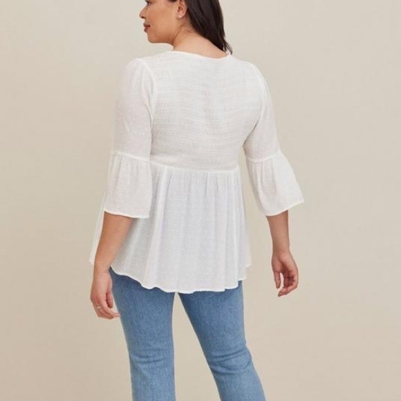 Torrid women’s white Babydoll Clip Dot Gauze With Crochet Detail casual Top 1X - Picture 2 of 7